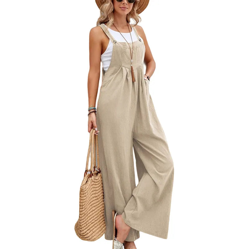 Women’s Suspender Overalls Casual Loose Fit Solid Color