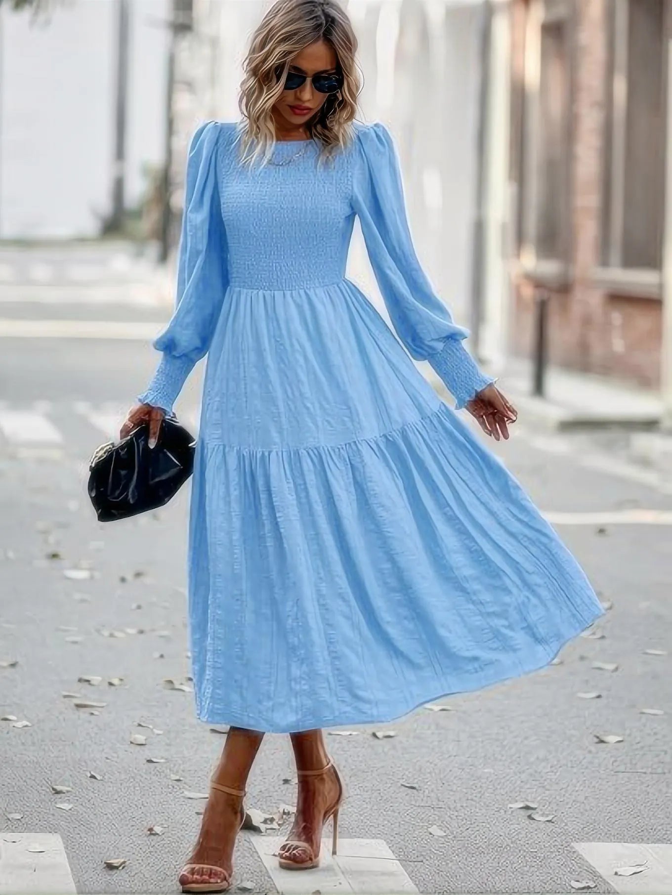 Women’s Lantern Sleeve Dress Long Sleeve Round Neck