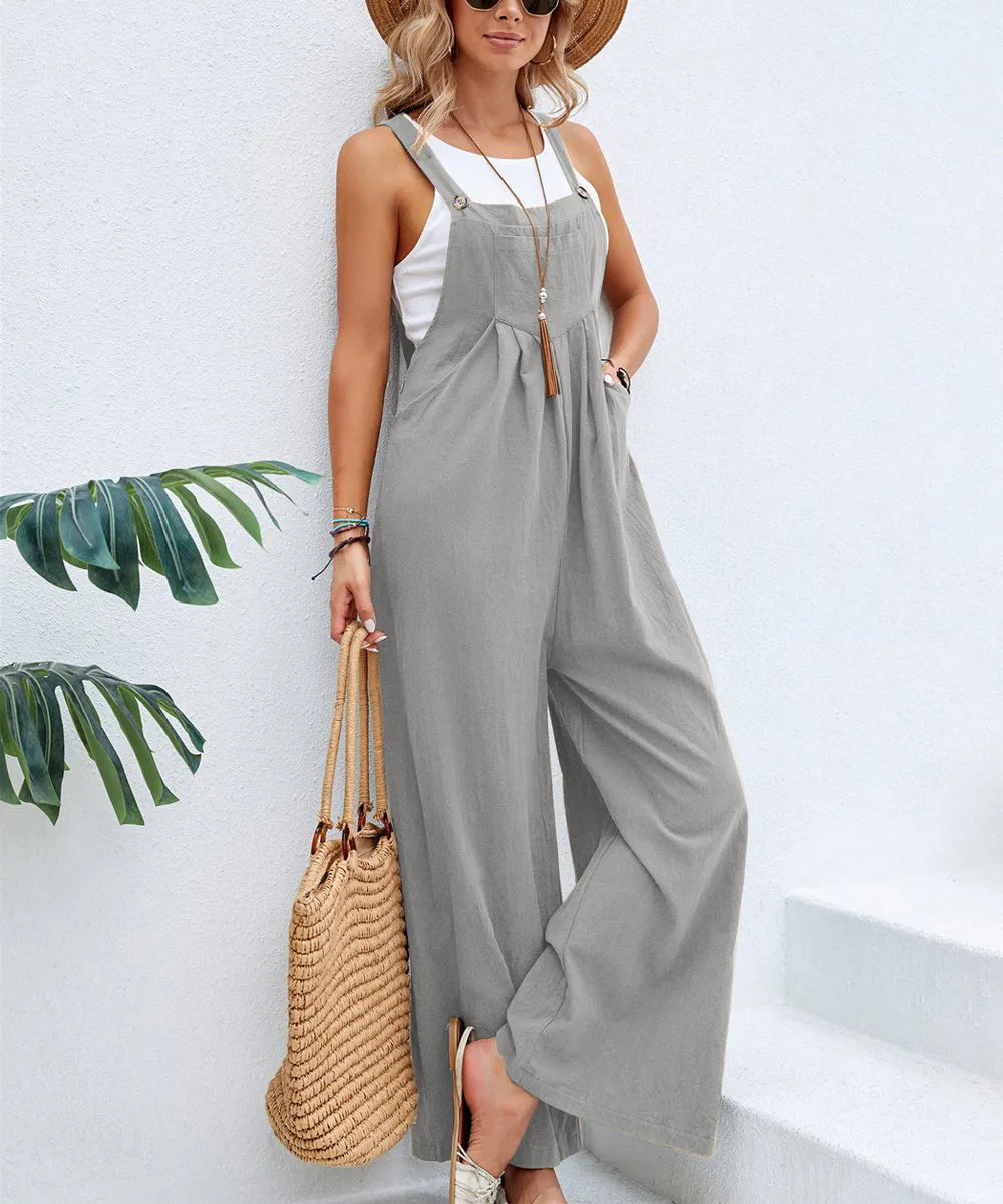 Women’s Suspender Overalls Casual Loose Fit Solid Color
