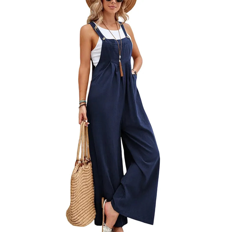 Women’s Suspender Overalls Casual Loose Fit Solid Color