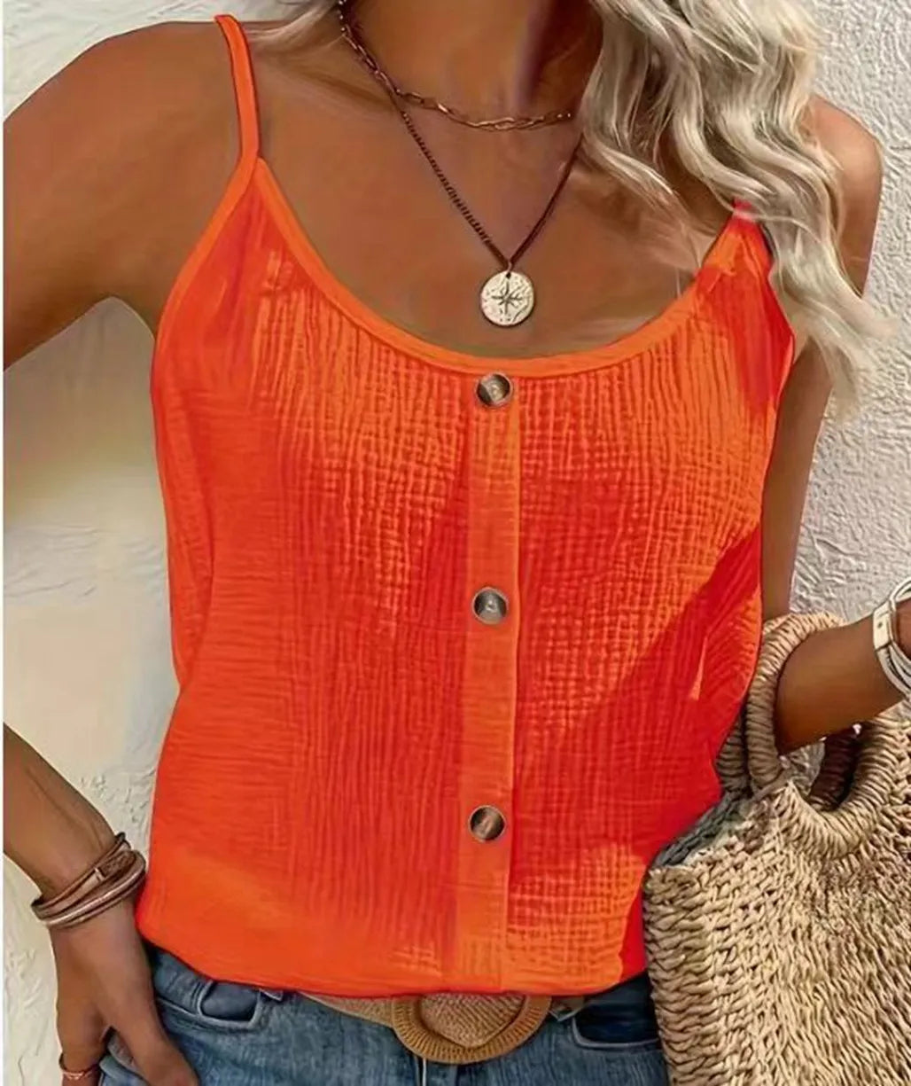 Women’s Camisole Top Thin Strap Button Front Lightweight