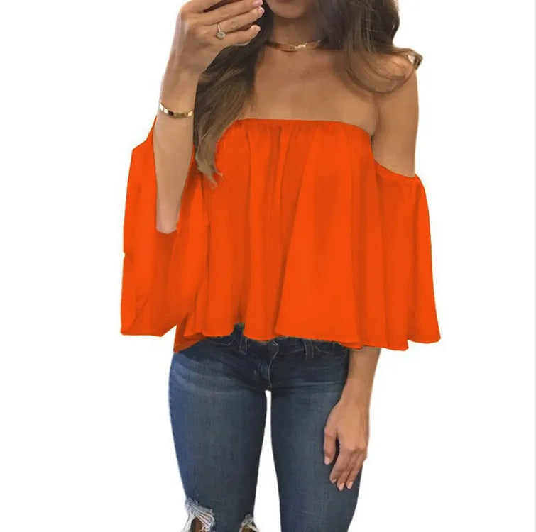 Women’s Off Shoulder Top Loose Fit Casual T Shirt