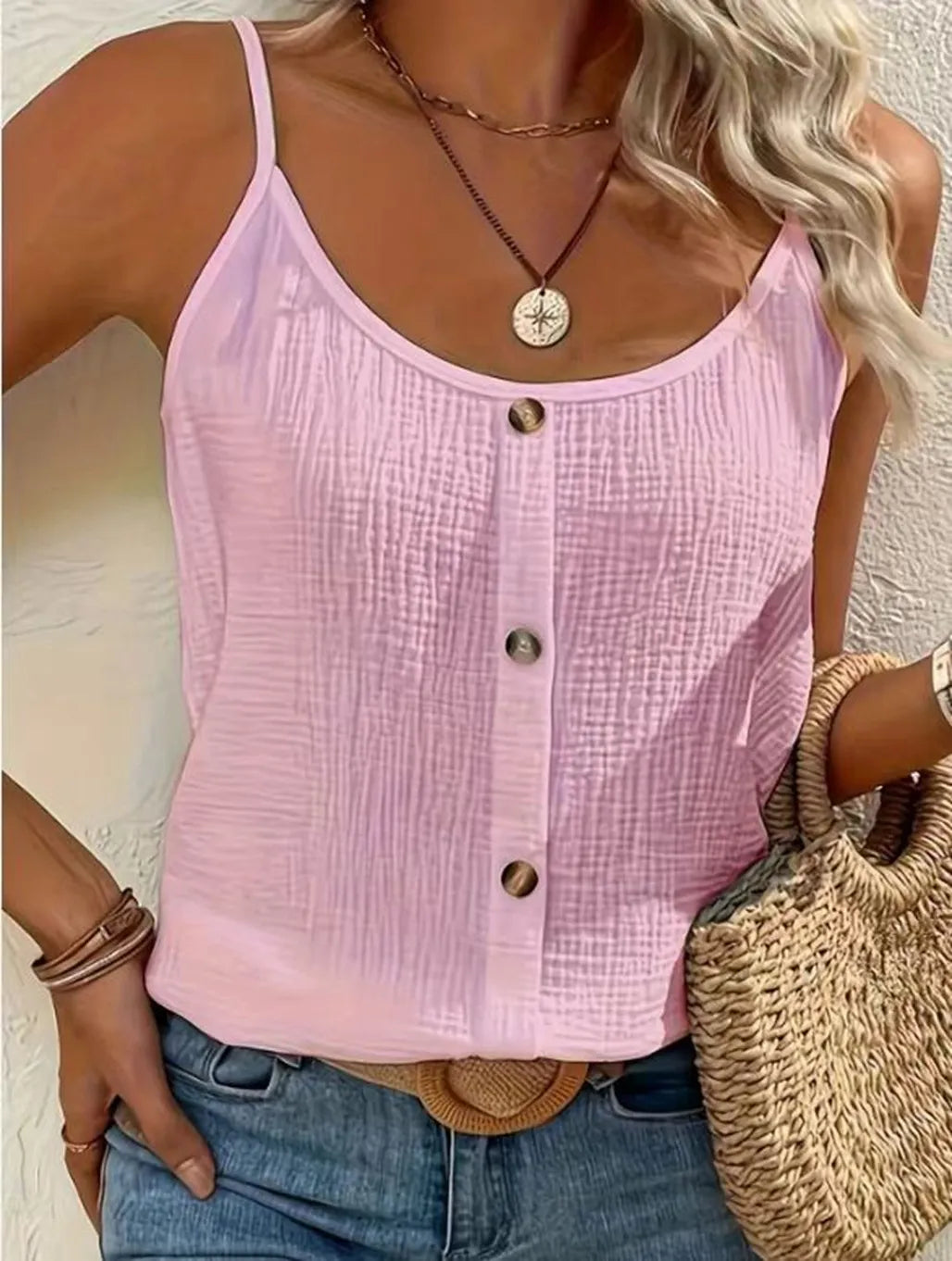 Women’s Camisole Top Thin Strap Button Front Lightweight