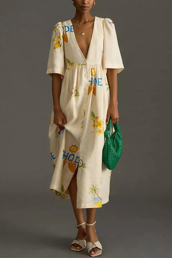 Puff Sleeve Loose Vacation Dress Summer Casual