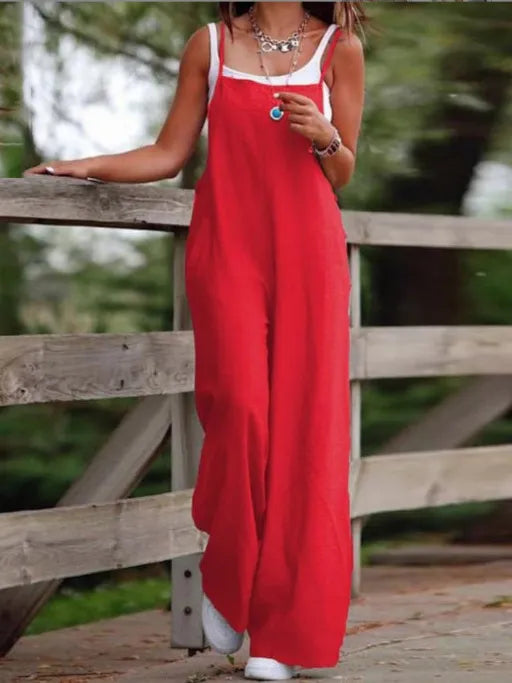 Women’s Cotton Linen Sleeveless Jumpsuit Casual Loose Fit