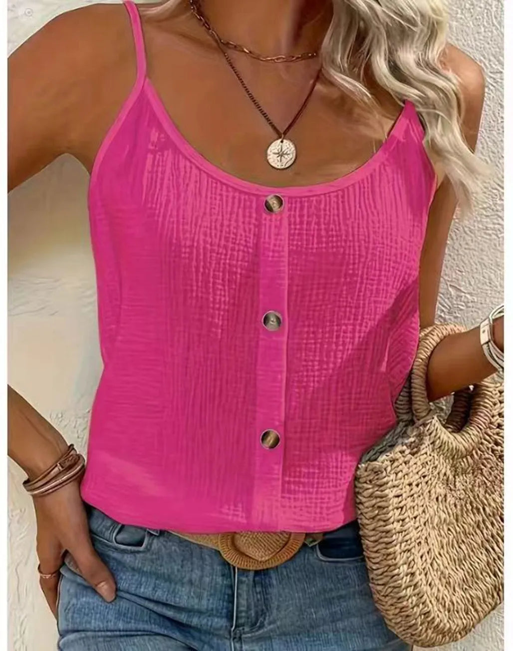 Women’s Camisole Top Thin Strap Button Front Lightweight