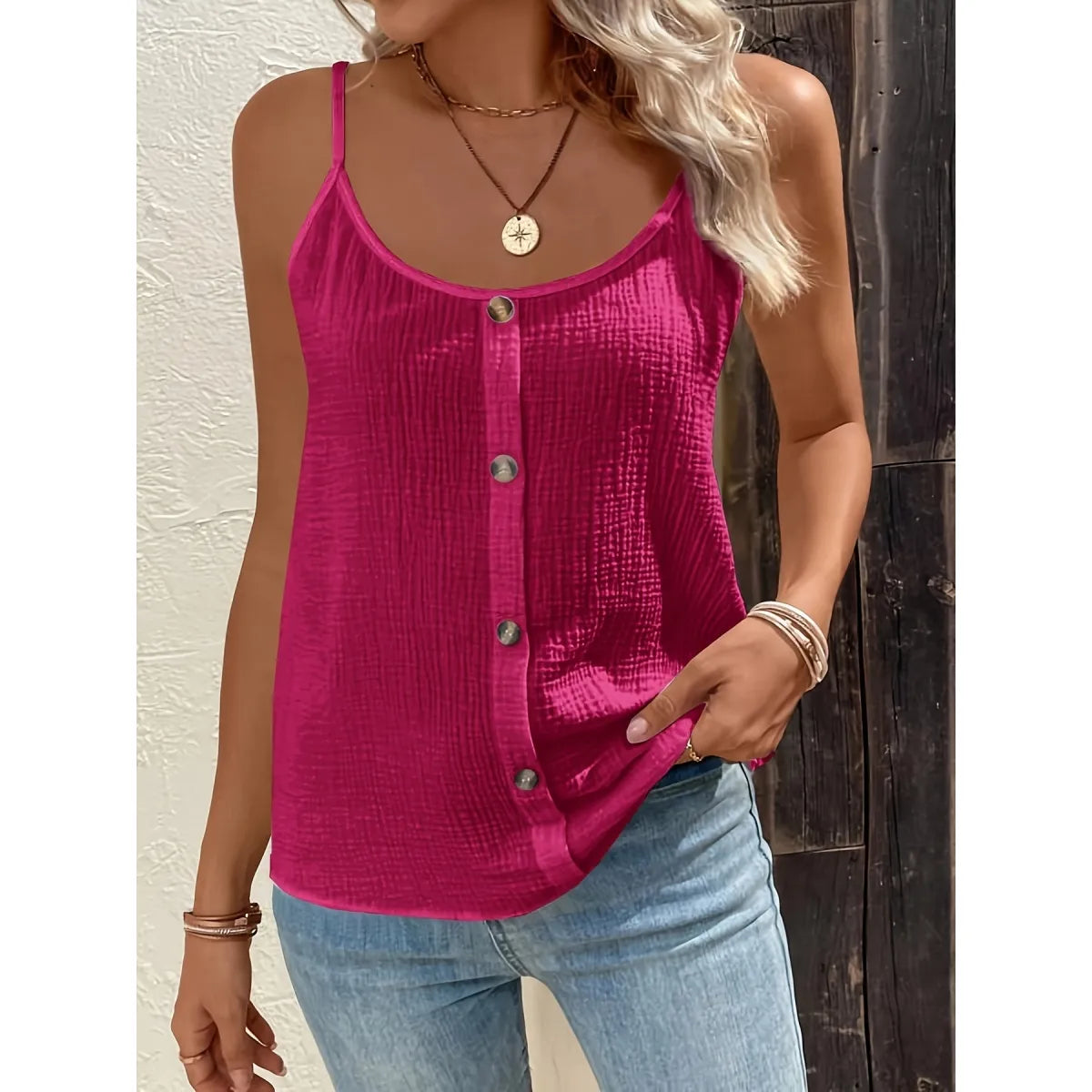 Women’s Camisole Top Thin Strap Button Front Lightweight