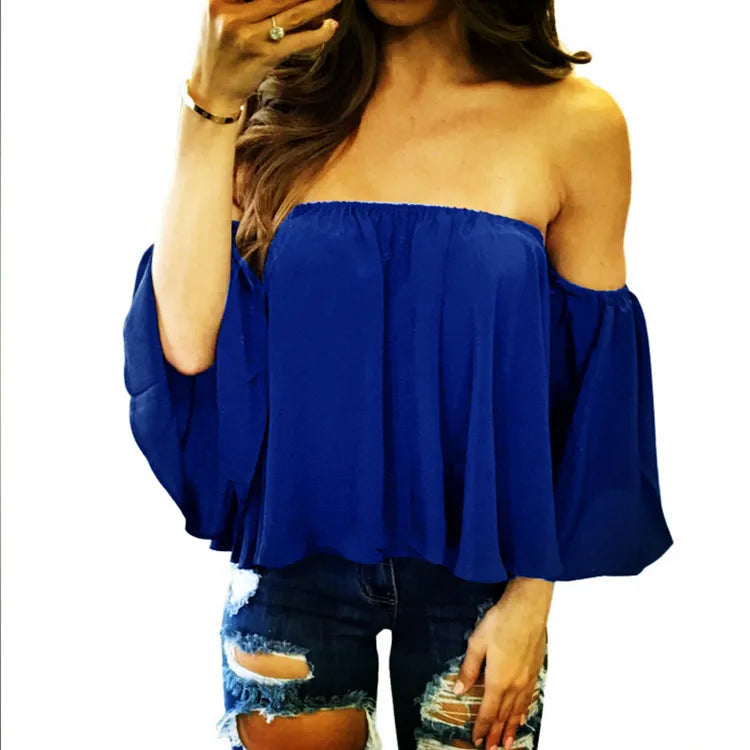 Women’s Off Shoulder Top Loose Fit Casual T Shirt