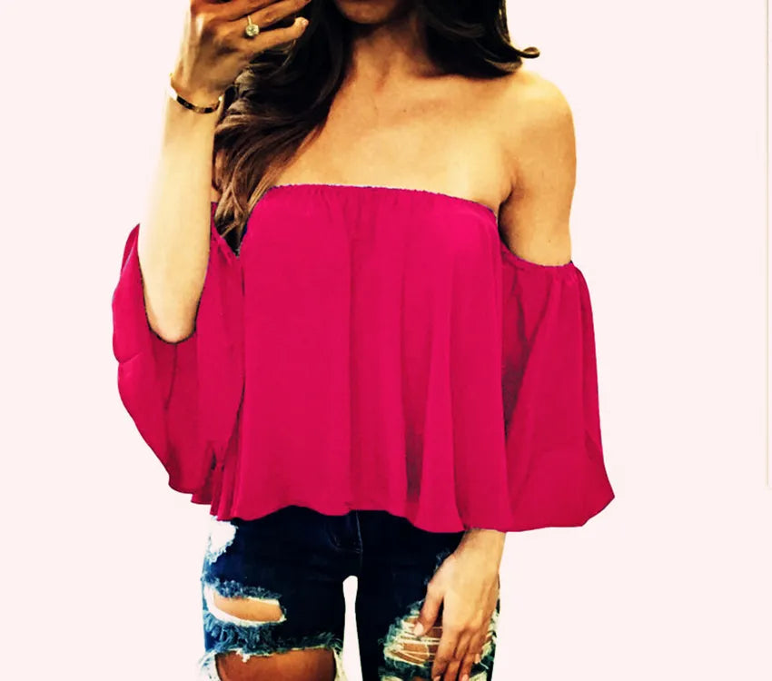 Women’s Off Shoulder Top Loose Fit Casual T Shirt