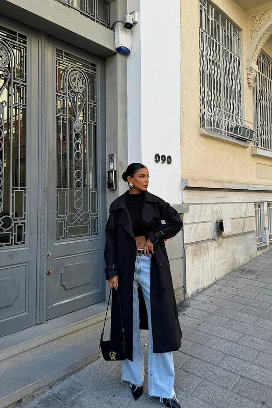 Nora® | Black elegant women's trench coat