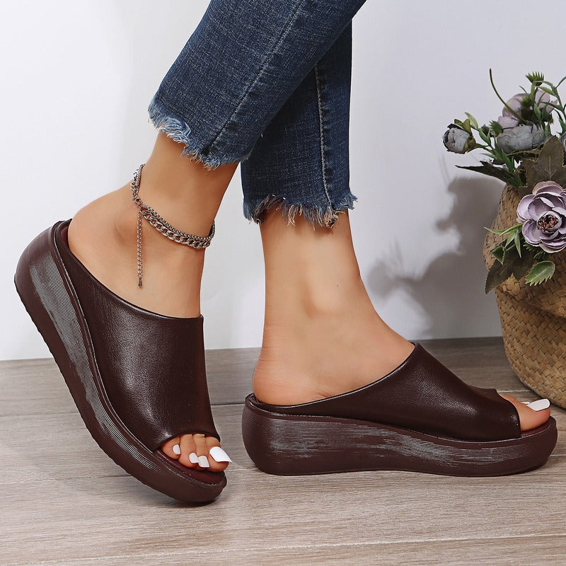 Women's Open Toe Platform Sandals with Slip On Design and Thick Sole