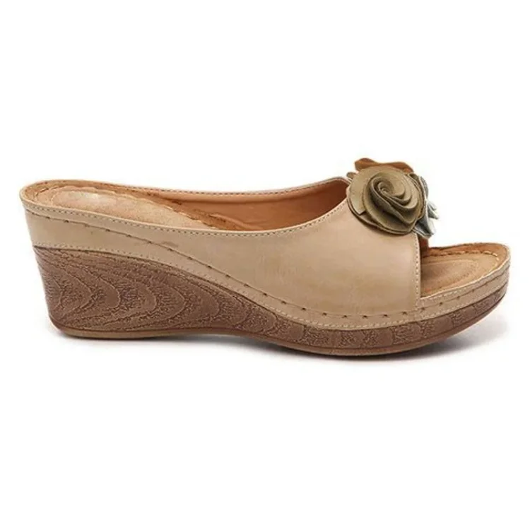Women's Elegant Wedge Sandals with Floral Accent