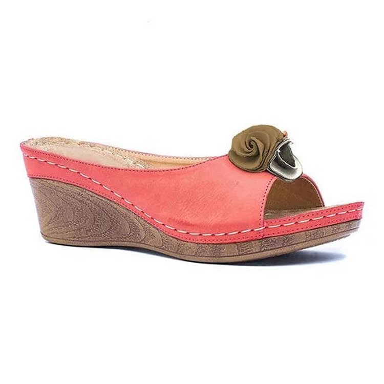 Women's Elegant Wedge Sandals with Floral Accent