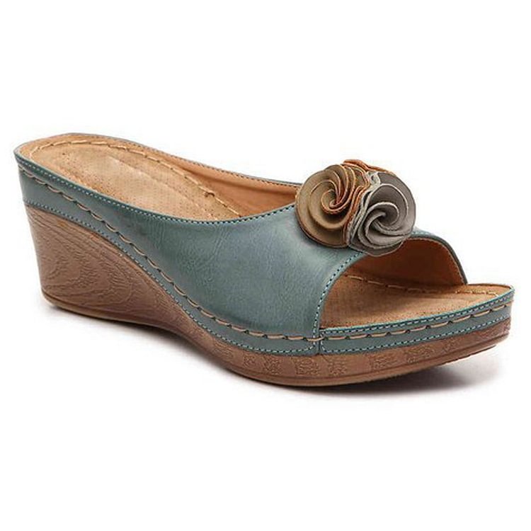 Women's Elegant Wedge Sandals with Floral Accent