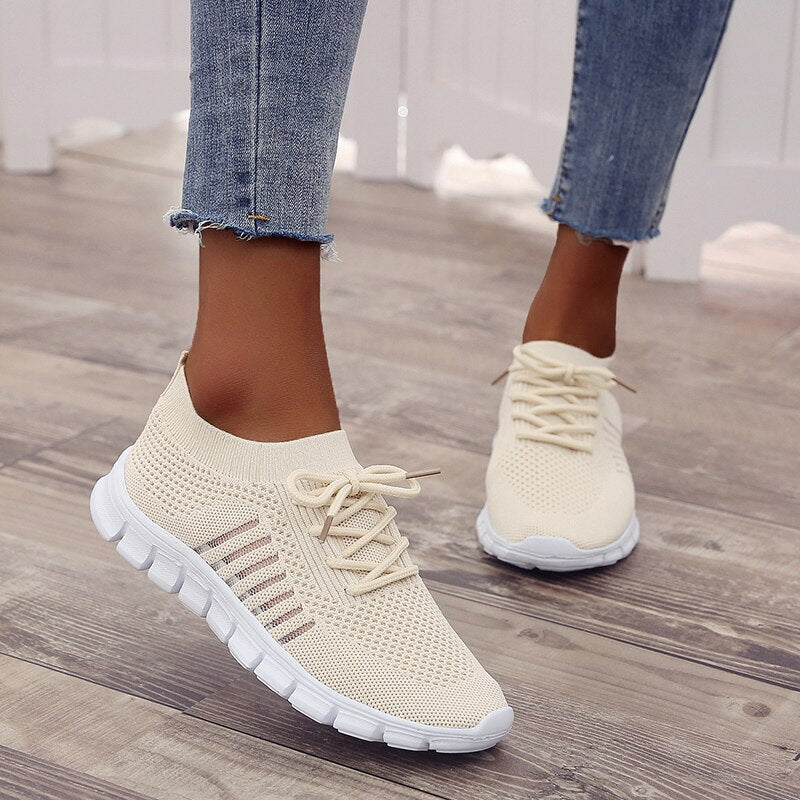 Women’s Ergonomic Slip-On Shoes with Breathable Mesh and Laces