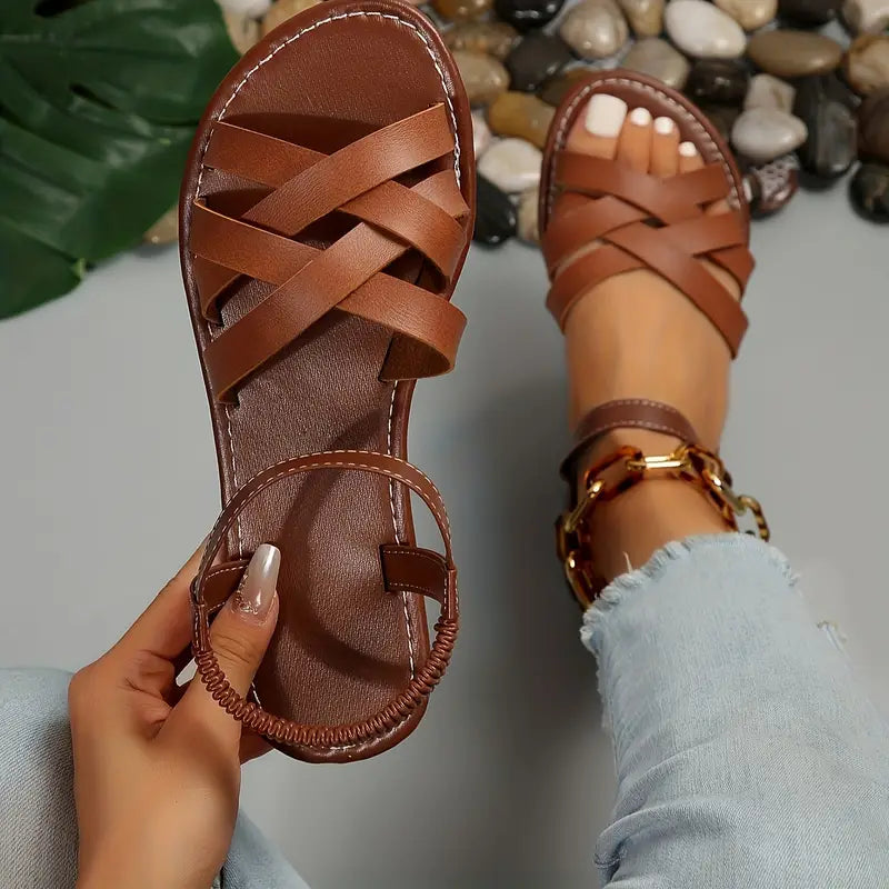 Women's Crisscross Strap Slip-On Sandals with Elastic Backband