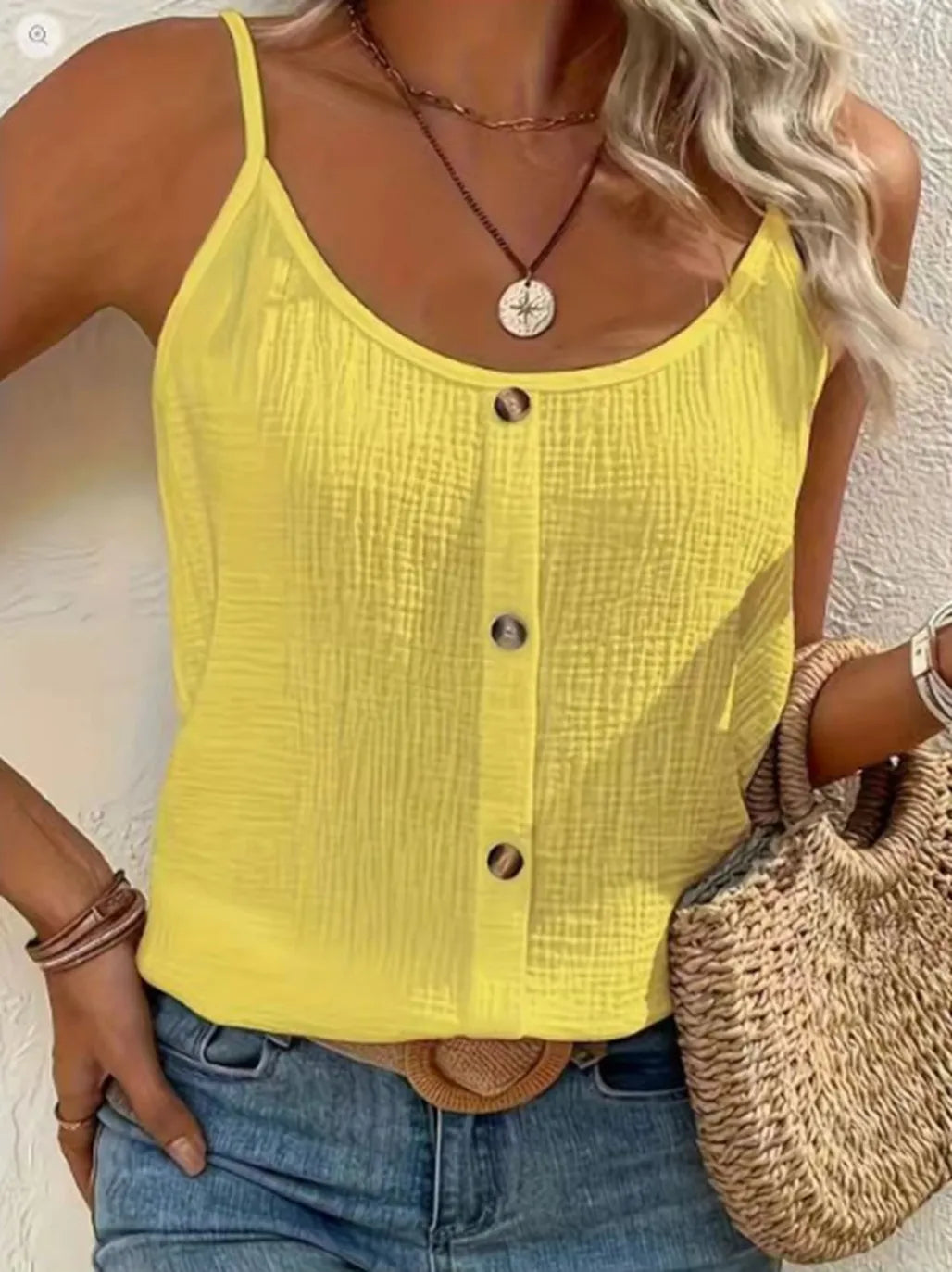Women’s Camisole Top Thin Strap Button Front Lightweight